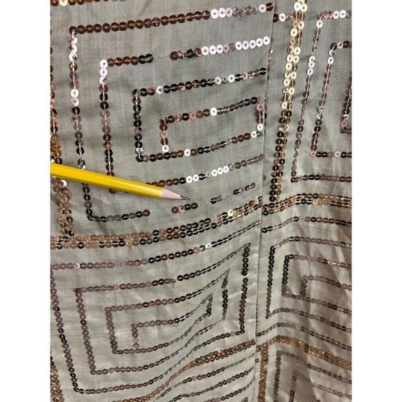 NIGHT STUDIO LINEN beige linen sequins 3/4 sleeve blazer jacket blouse tunic 8 - Picture 13 of 13